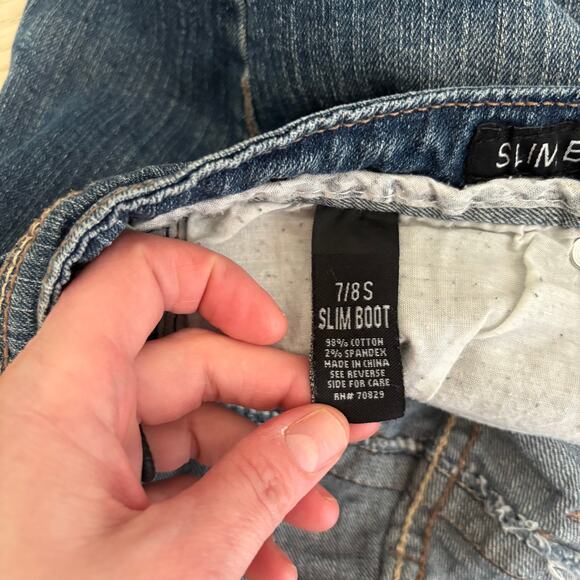 Rue 21 Jeans Juniors 7/8S Bootcut Slim Boot Low Rise Bitty Pocket Flap Y2K Short - Picture 13 of 14